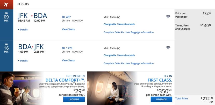 New York (JFK) to Bermuda (BDA) for $212 round-trip on Delta.