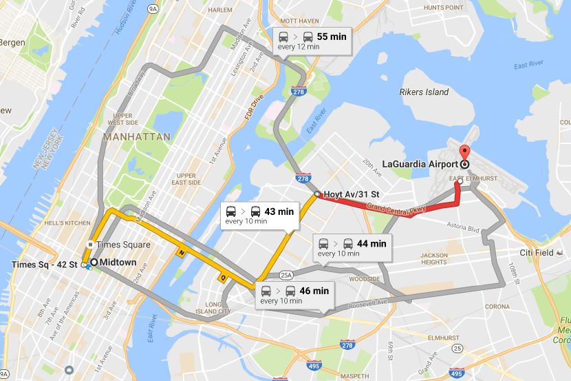 Bus options from Midtown Manhattan.