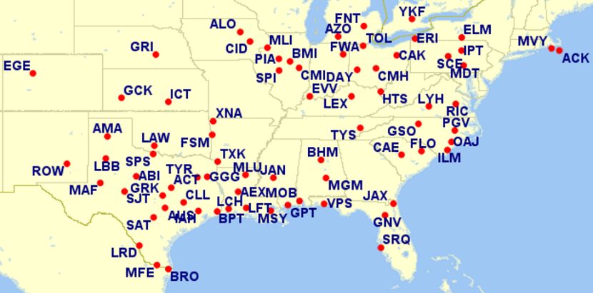 Reduced mileage cities for September. Image courtesy of Great Circle Mapper.