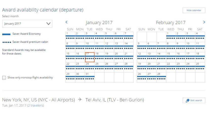 UA NYC - TLV Calendar
