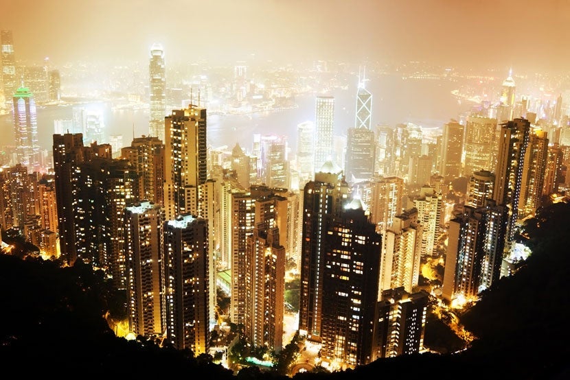 The Peak's view is best enjoyed after dark. Image courtesy of <a href="http://www.shutterstock.com/pic-96902965/stock-photo-hong-kong-island-from-victorias-peak-at-night.html?src=siFGwGpD1TPTBqDdtihXjg-1-22">Shutterstock</a>.