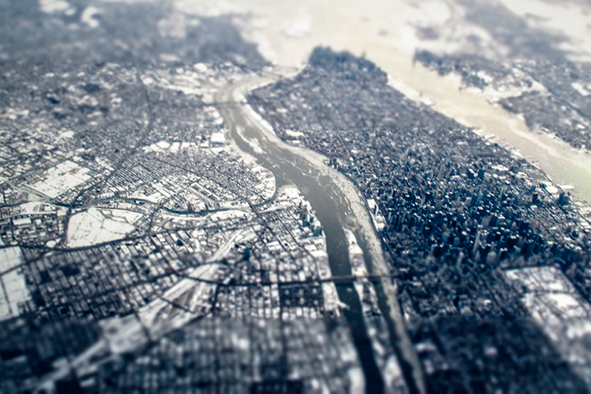 Above Manhattan, covered in snow. Image by Kofi Lee-Berman.
