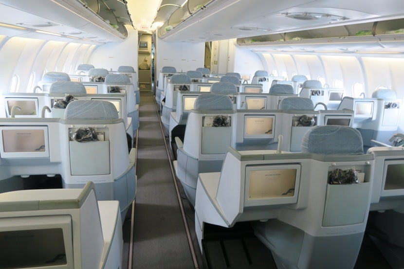 View of the business class cabin at boarding.