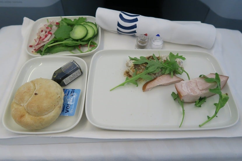 Smoked turkey with mushroom salad starter.