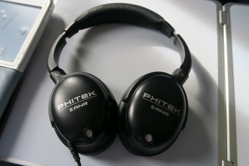 Noise-cancelling headphones were provided for the flight.