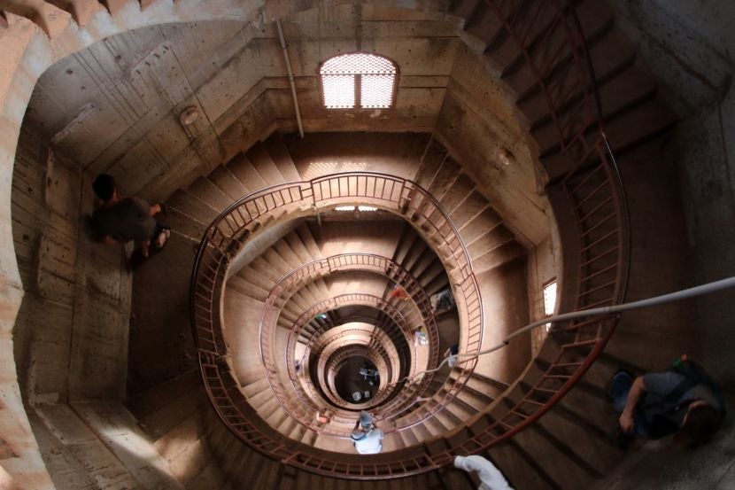 My photo inside the minaret at the Uganda National Mosque symbolized how I'd feel in a few days trying to locate my backpack. Image by the author.