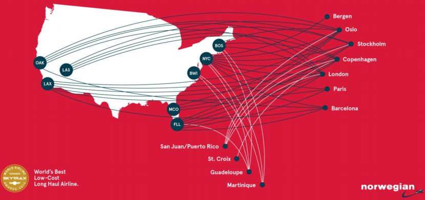 Norwegian's expansive route network from the US.