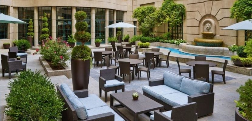 On a nice day, enjoy a drink or bite to each in the courtyard at the Westin Georgetown.