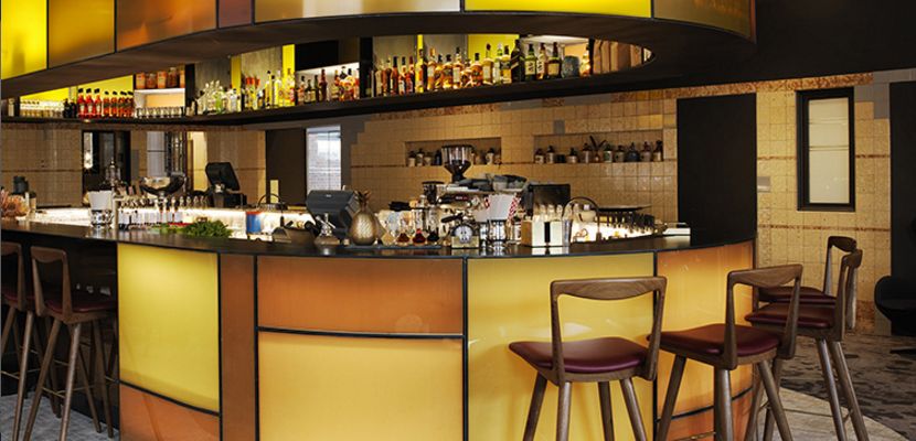 The sleek bar of the Old Clare Hotel in Sydney, Australia