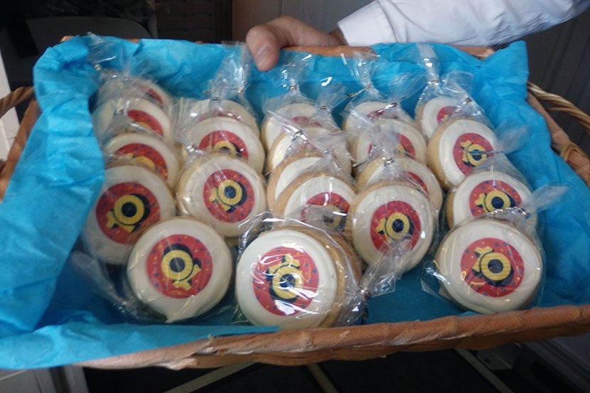 Meal service started with 10th anniversary cookies.