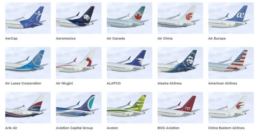 Just the first 15 of Boeing's 737 MAX customers. Image courtesy of Boeing.