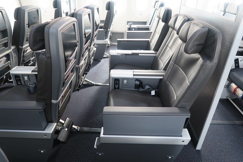 The premium economy seats have plenty of legroom.