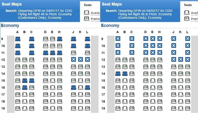 Premium economy seats are unblocked on April 1, but fully blocked the next day.