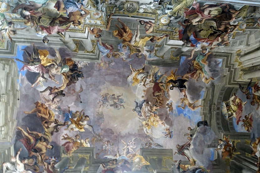 Count saints on the ceiling at Sant'Ignazio di Loyola Church. Image courtesy of the author.