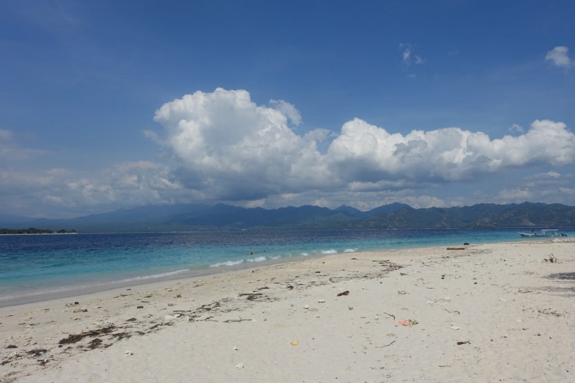 A deserted beach on Gili Meno with views of Lombok. Photo by Lori Zaino.