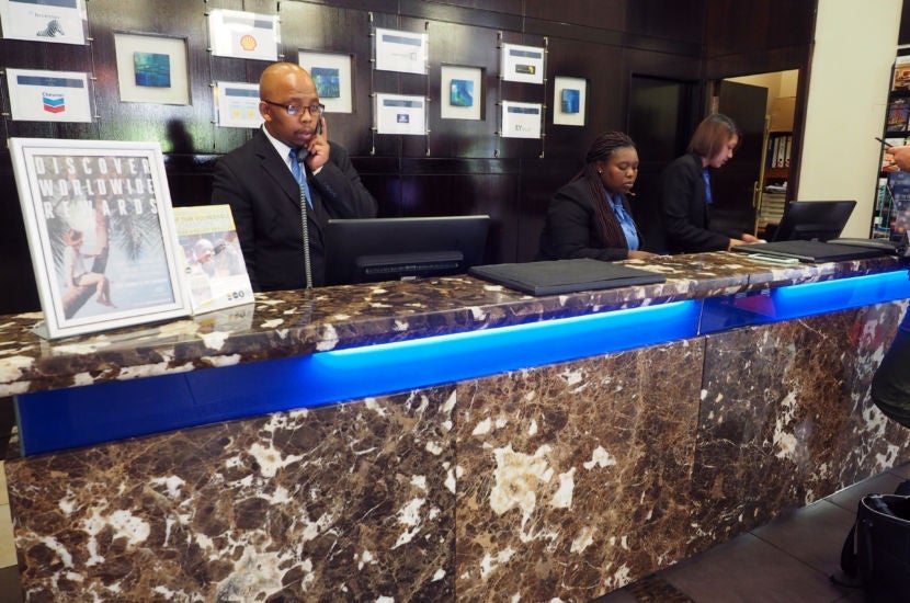 The front desk of the Protea North Wharf.