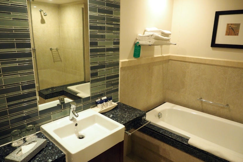The bathroom was nice and renovated.