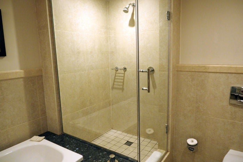 The shower head hung awfully low. A fail for the TPG shower test!