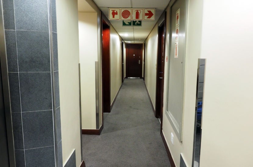 The hallways were rather narrow and kind of dark.