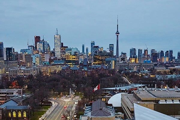 A city view from the Park Hyatt Toronto’s rooftop lounge.