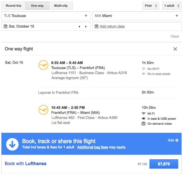 The flight I wanted would have cost $7,820 had I paid cash.