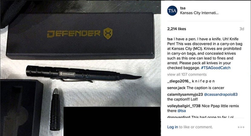 This knife/pen was found by TSA agents at Kansas City International Airport (MCI).