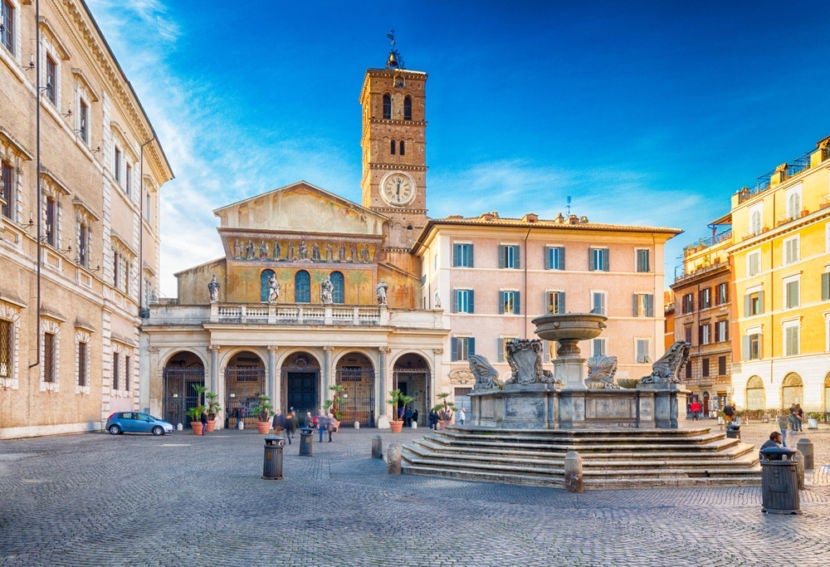 The Santa Maria de Trastevere Church is gorgeous, and you won't have to fight the crowds to see it. Image courtesy of <a href="http://www.shutterstock.com/dl2_lim.mhtml?src=62UooHsq3PfEGaHboDx-JA-1-23&id=357680420&size=medium_jpg">Shutterstock</a>.