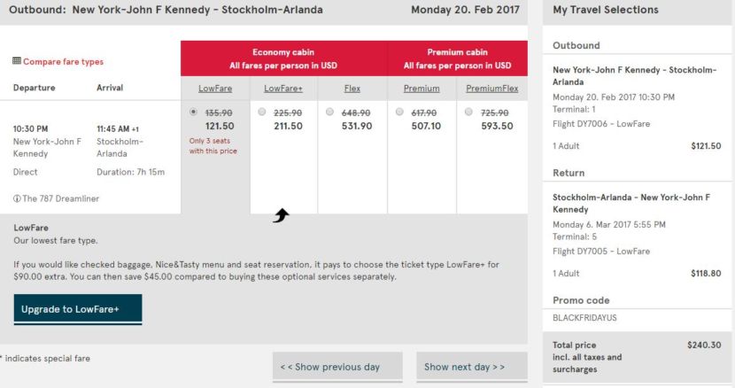 New York (JFK) to Stockholm (ARN) for $240 round-trip.