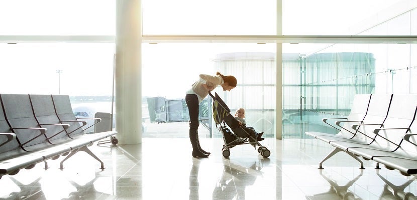 mom and baby at airport