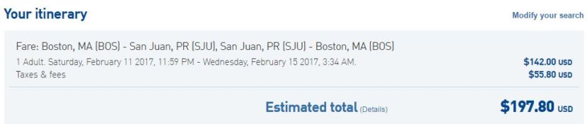 Boston (BOS) to San Juan, Puerto Rico (SJU) for $198 round-trip in February.