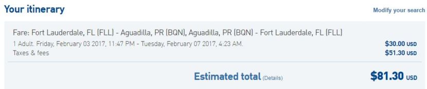 Fort Lauderdale (FLL) to Aguadilla, Puerto Rico (BQN) for $81 round-trip in February