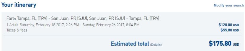 Tampa (TPA) to San Juan, Puerto Rico (SJU) for $176 round-trip in February.