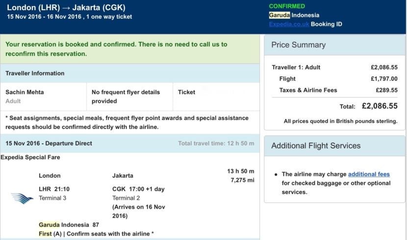 Not a bad fare for 14 hours in first class