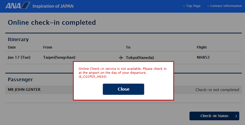 Check-in was unavailable online inside 24 hours prior to departure.