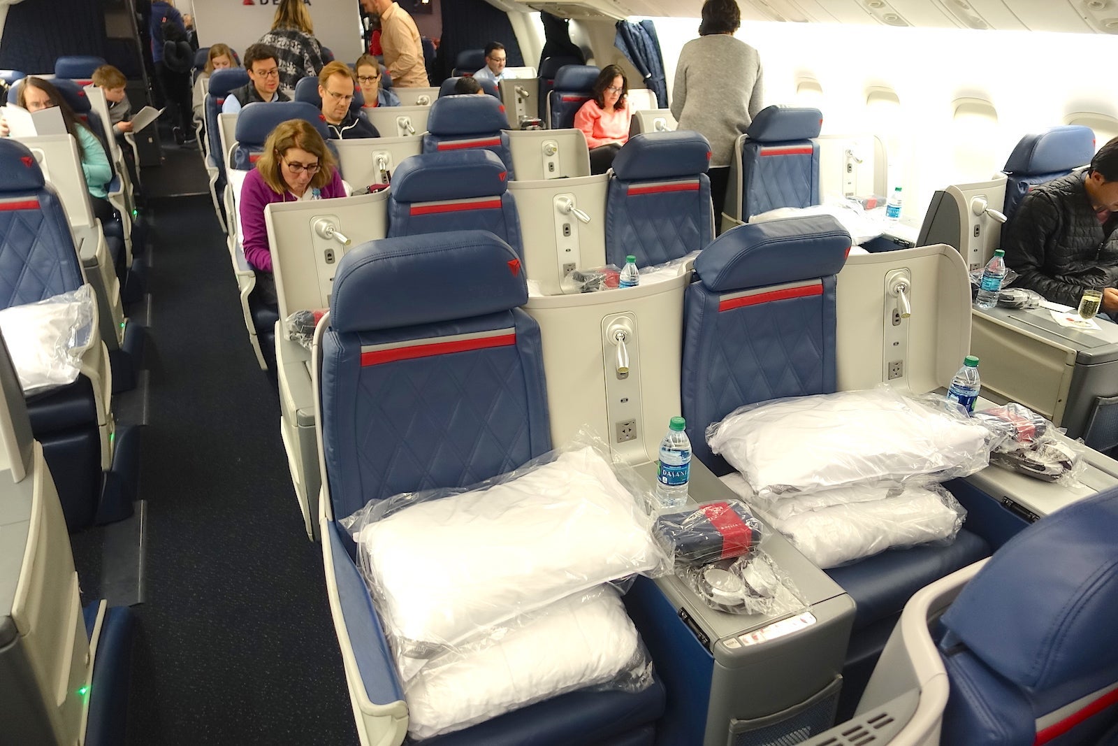 Seats in the center section are staggered to the right and left.