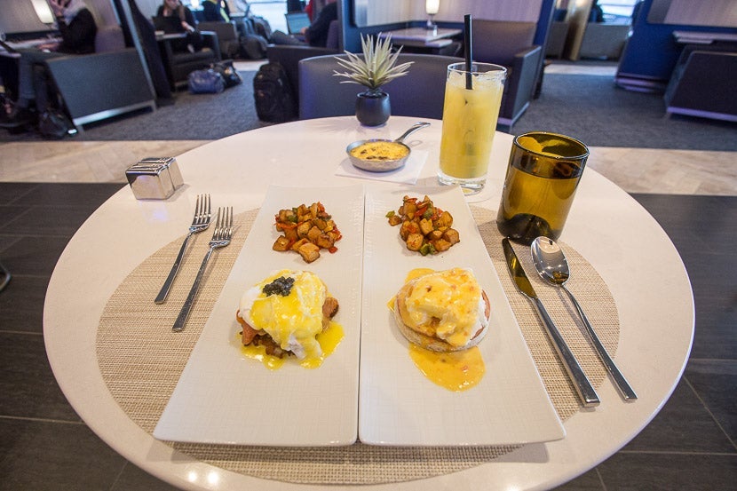 I ordered the Eggs Benedict and smoked salmon with potato latke and caviar side-by-side - a delicious decision.