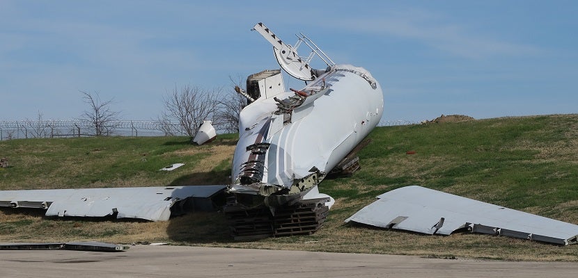 Trainees have to learn to respond to all sorts of situations, including an aircraft on its side.