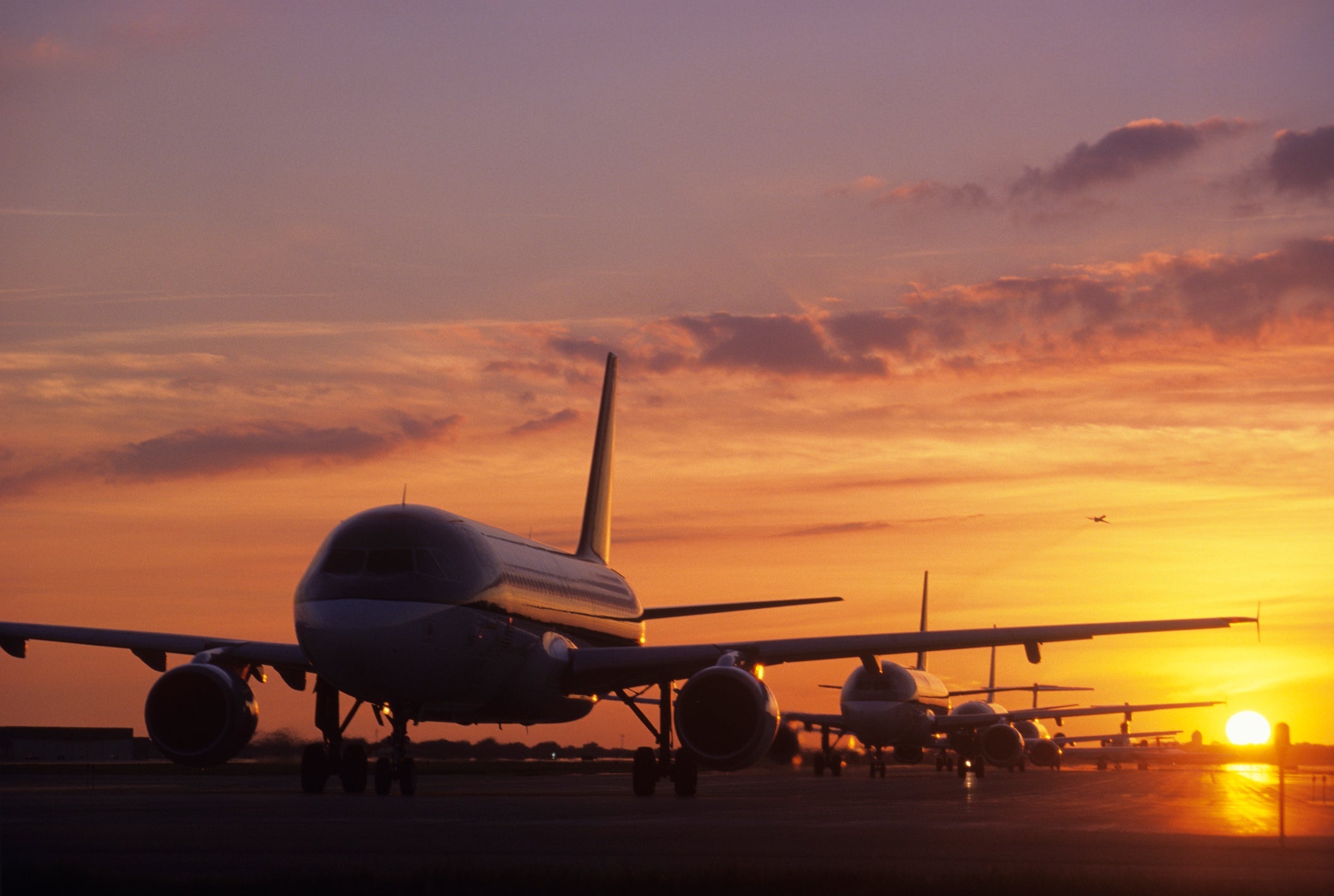 airplane at sunset
