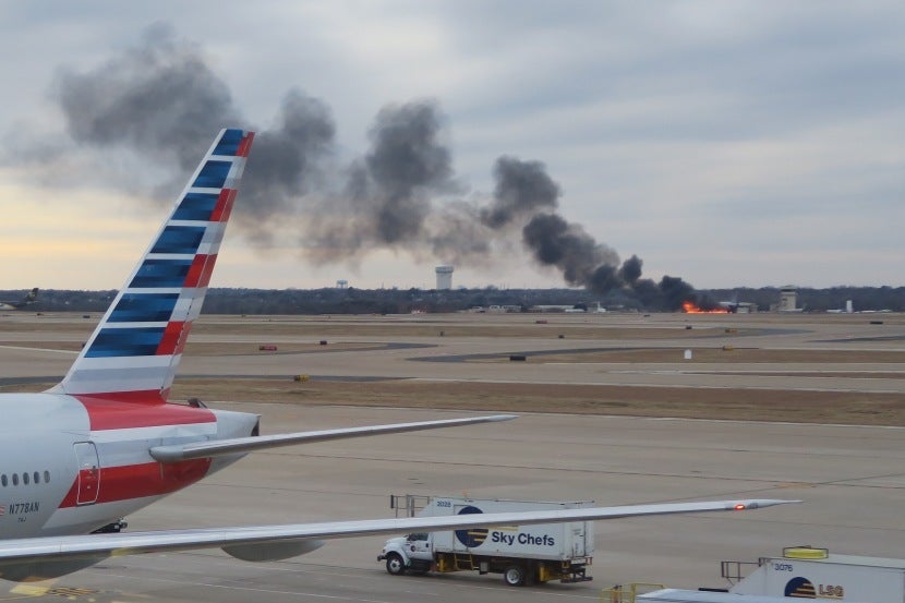 My view of the active Fire Training Research Center from DFW's Terminal D.