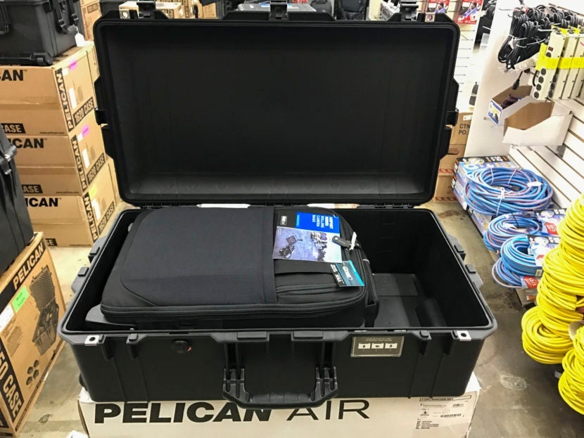 The carry-on-compliant Think Tank Photo Airport International 3.0 roller inside of a Pelican Air 1615 case, which must be checked. The Air case design is significantly lighter, which means more gear can be checked. Image courtesy of the author.