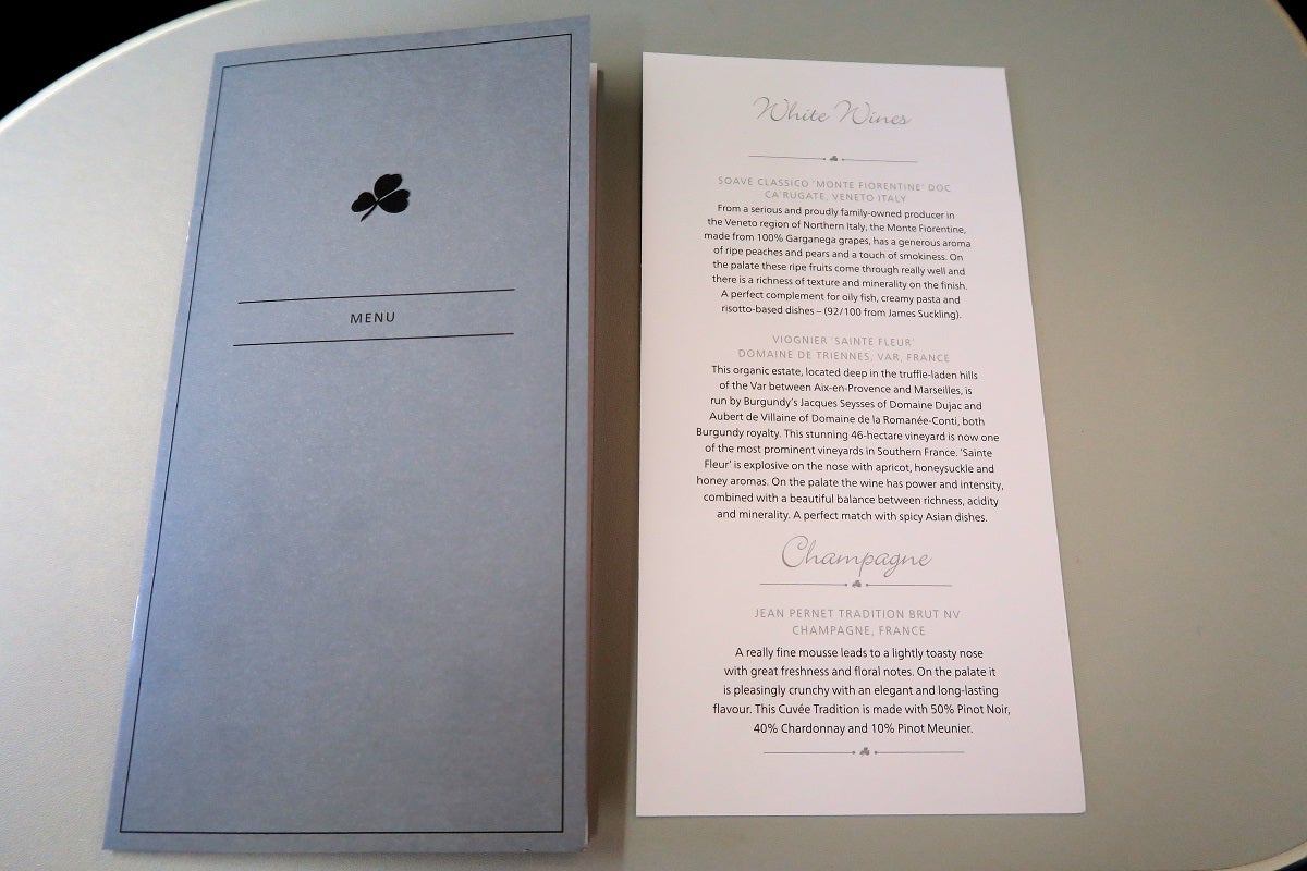 Separate food and drink menus were handed out during boarding.