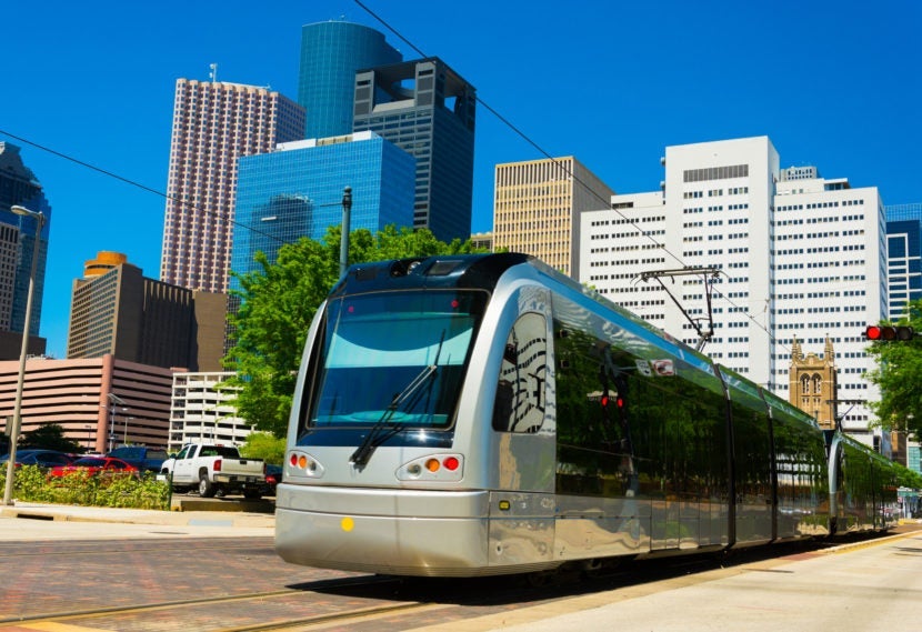 A Houston METRORail light rail train in Downtown Houston. Davel5957 via Getty Images.