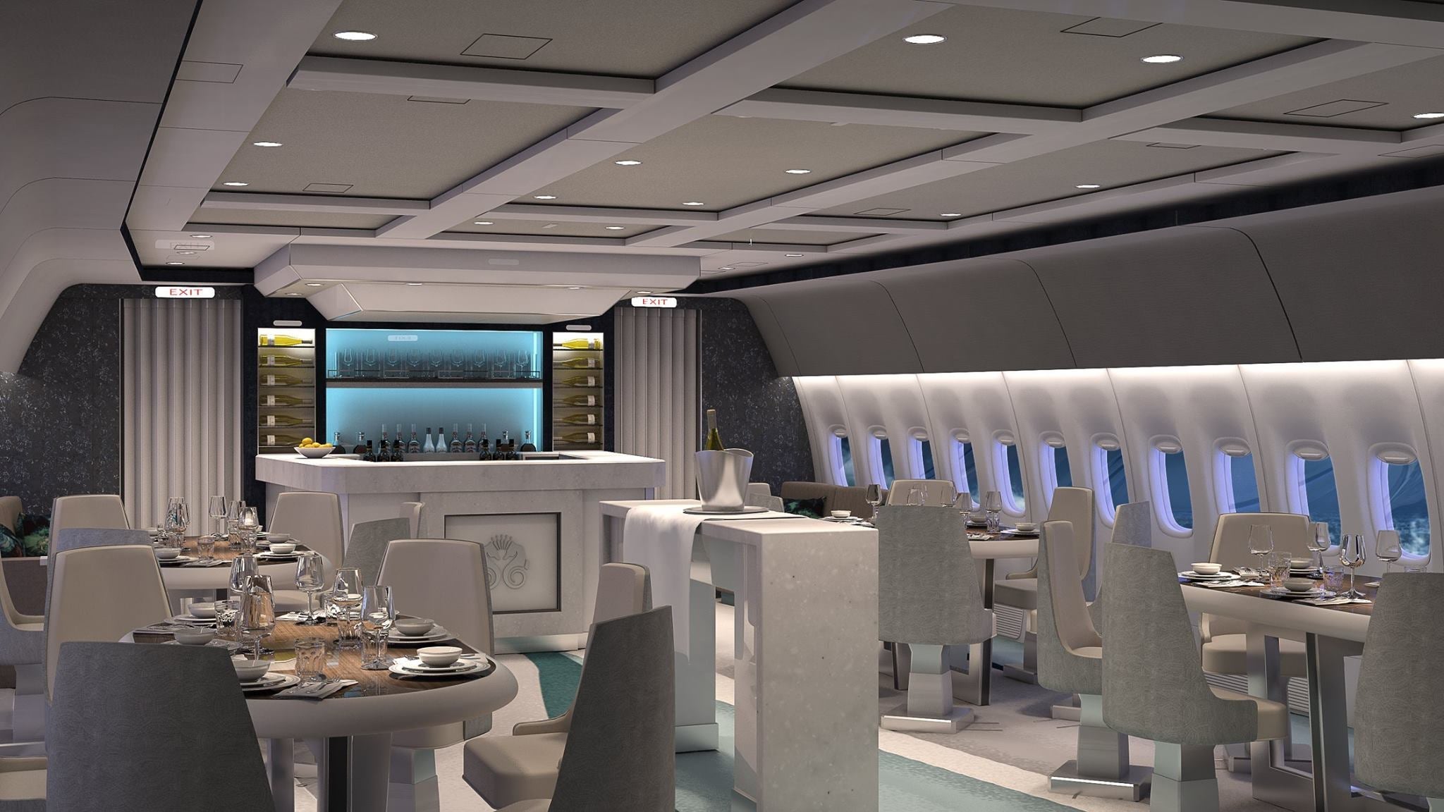 A full-service bar, lounge area and wine cellar are just a few of Crystal AirCruise's amenities. Image courtesy of Crystal Cruises.