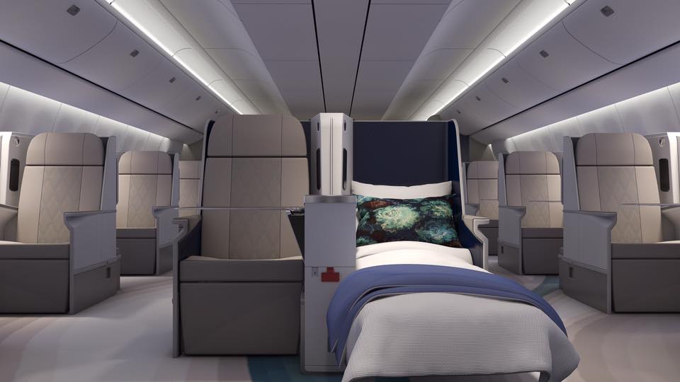 An artist's rendering of what Crystal's 777 cabin and sleeping arrangements will look like.
