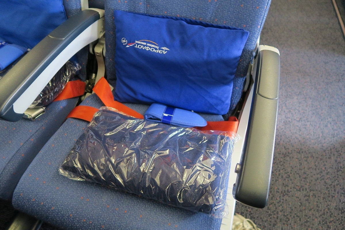 Aeroflot 77W amenities at seat