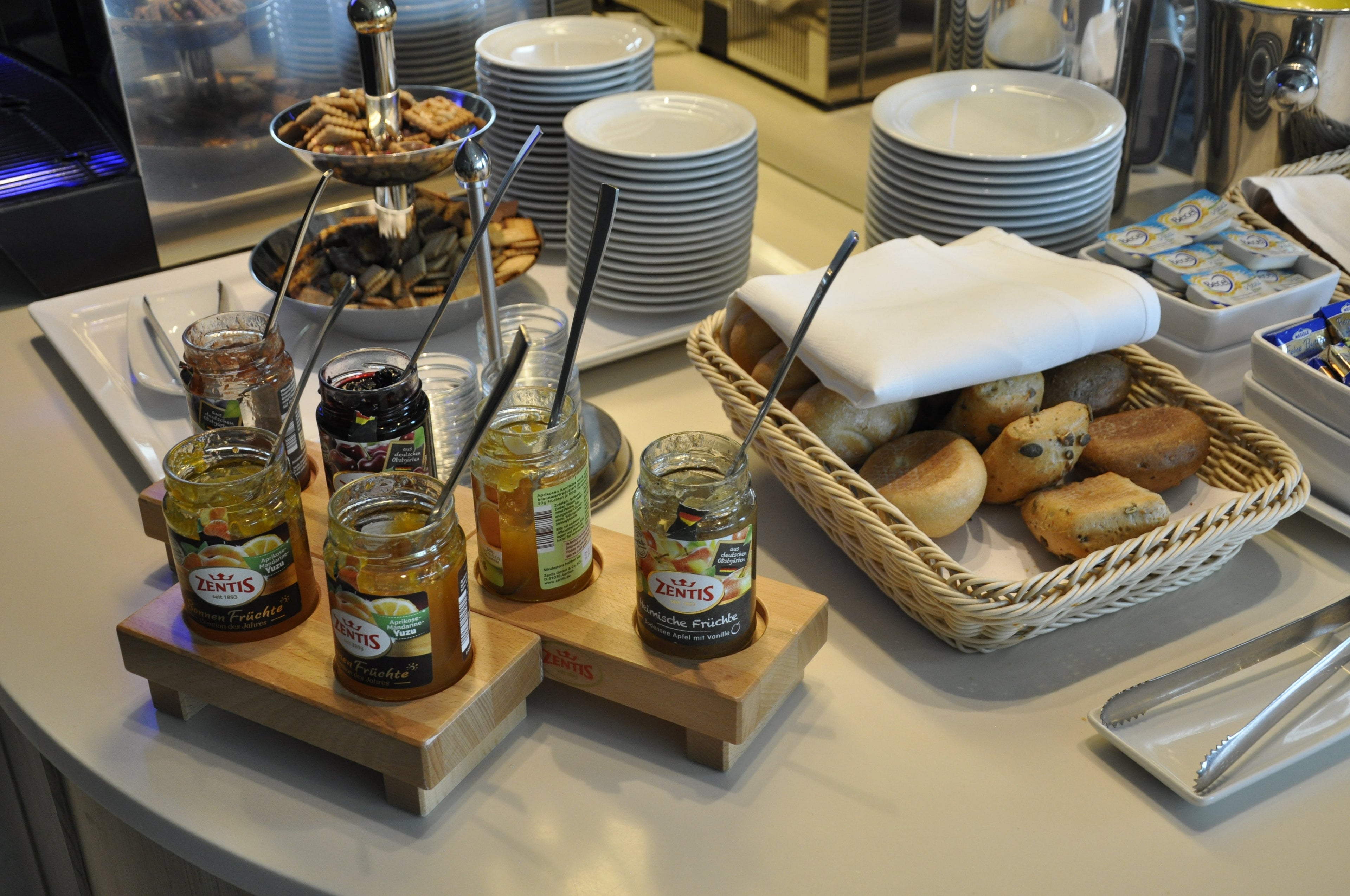Pastry and jam offerings in the Lufthansa Business Lounge, Concourse C at FRA