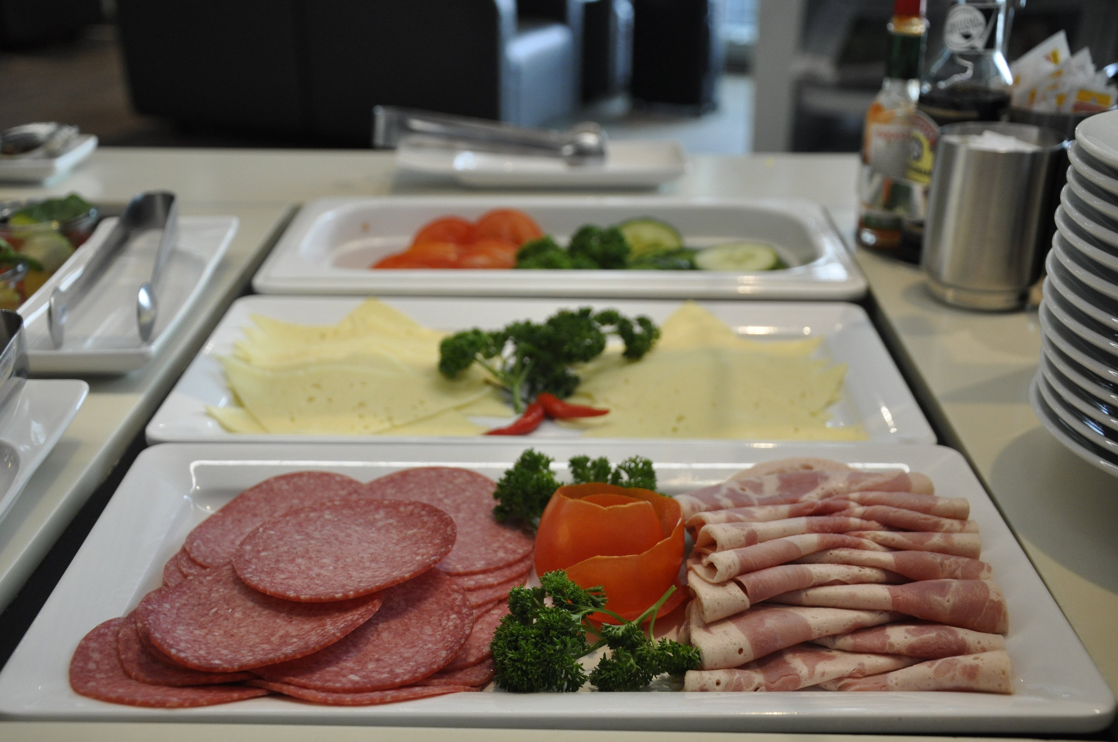 Cold cuts and cheese at the Lufthansa Concourse C Business Class lounge in FRA