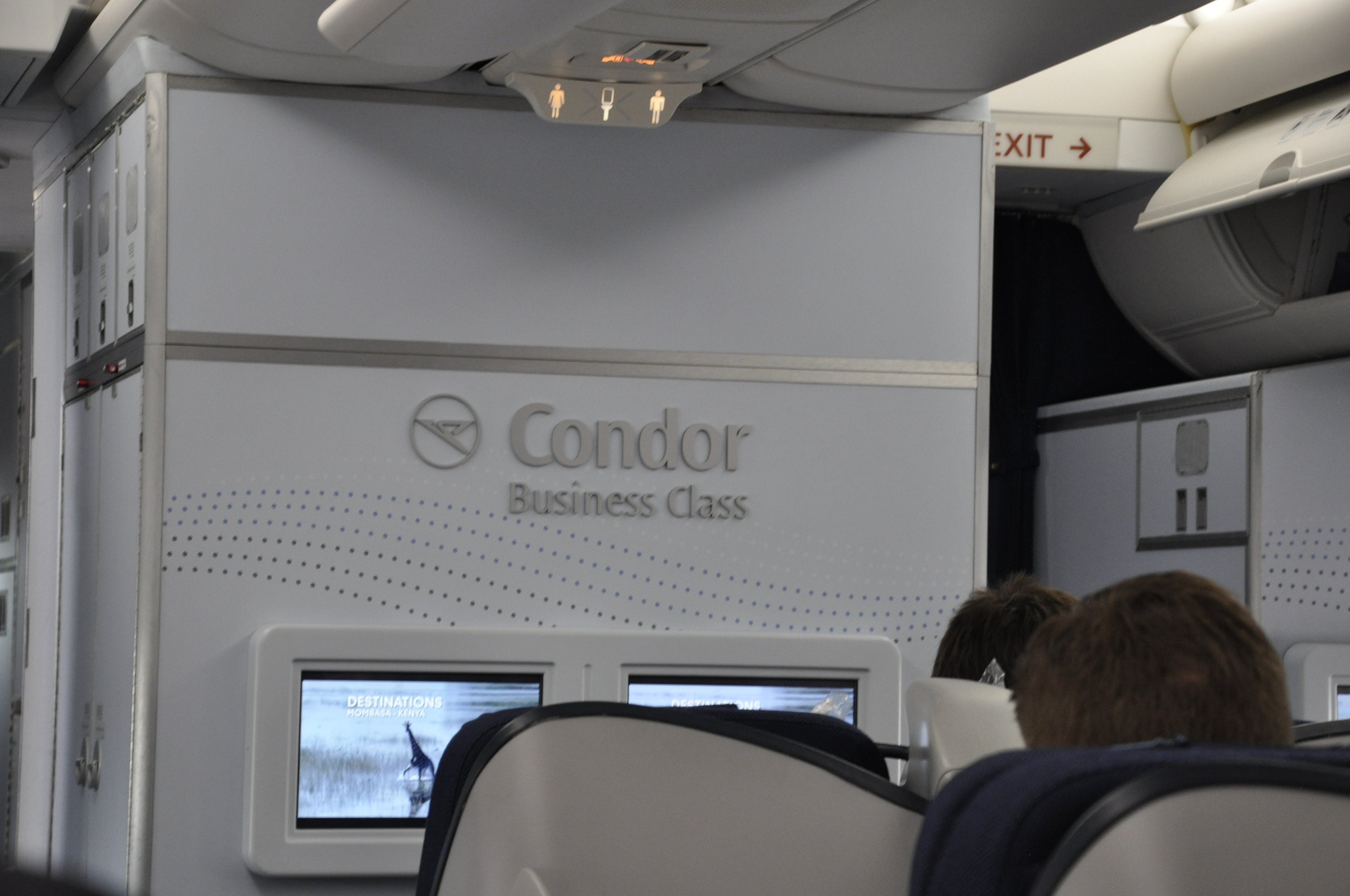Condor Business Class signage on the forward bulkhead
