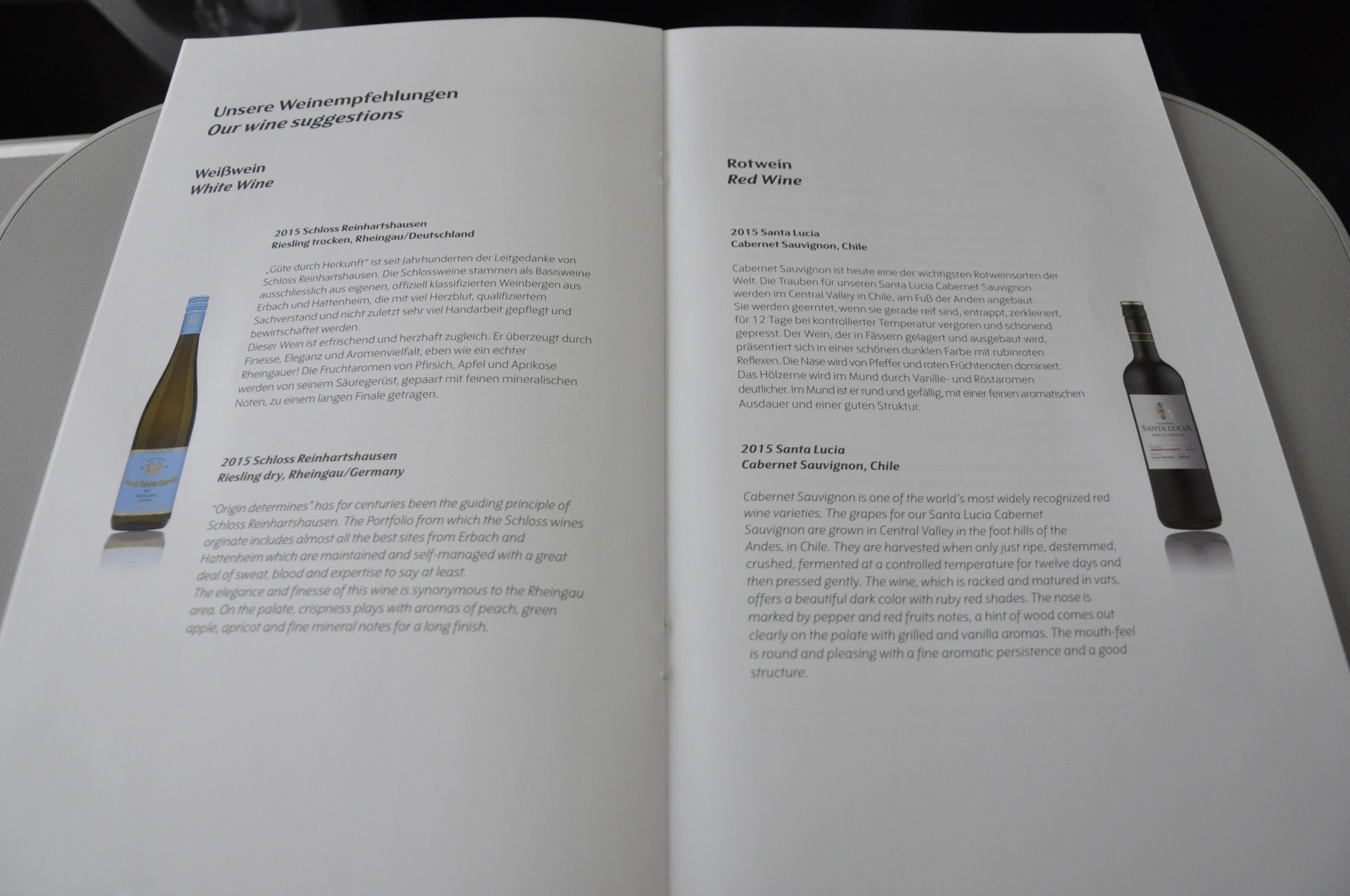 Condor Business Class wine offerings