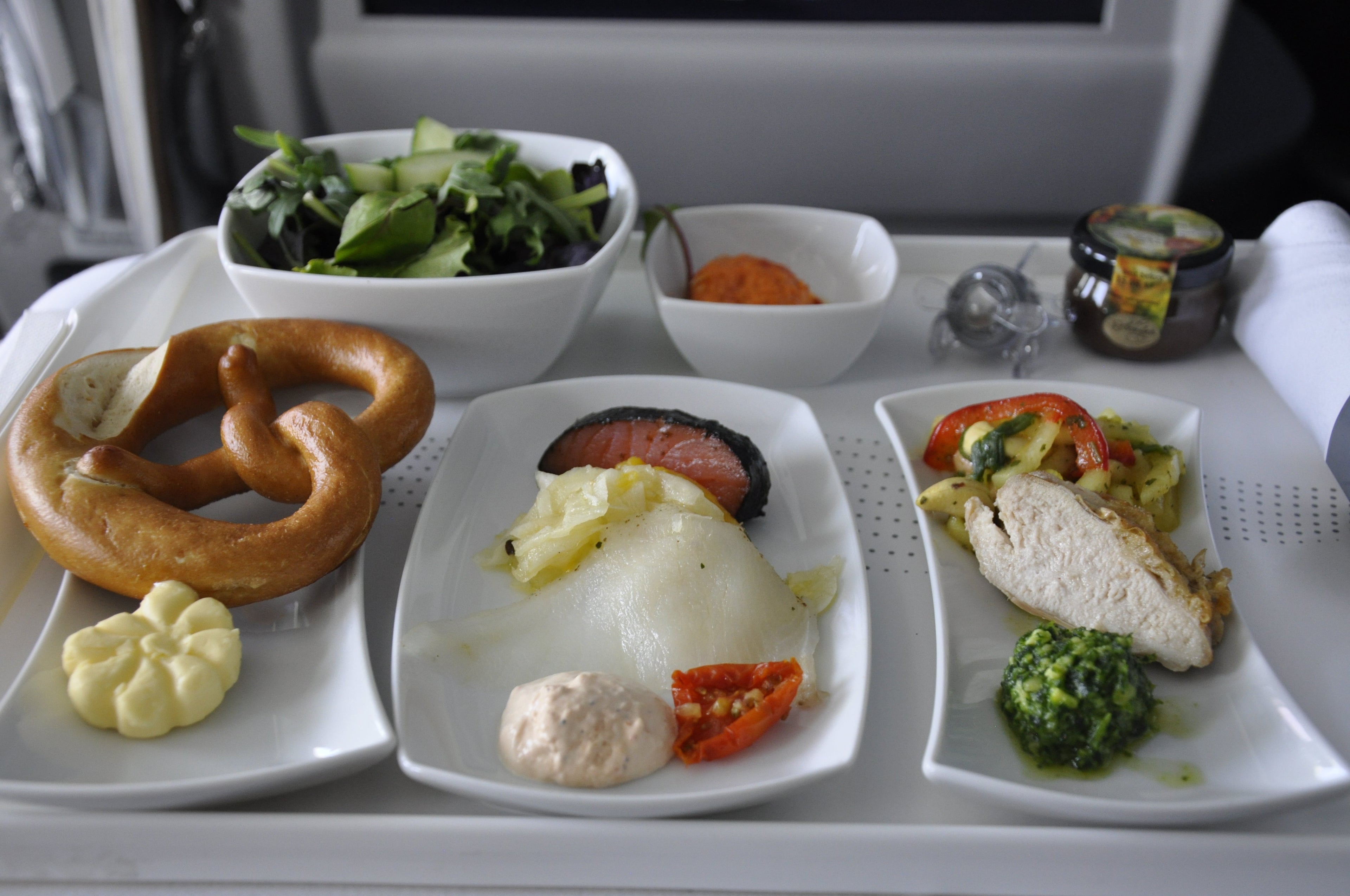 Appetizers served in Condor Business Class, flight 2032 FRA-SEA.